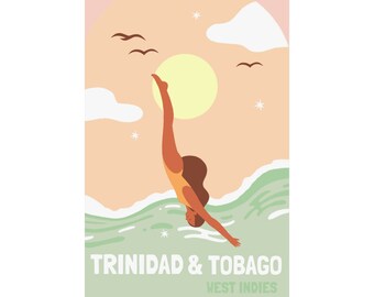 Trinidad and Tobago Wall Art, Trinidad Poster, Woman Diving Into the Sea, Matte Vertical Poster