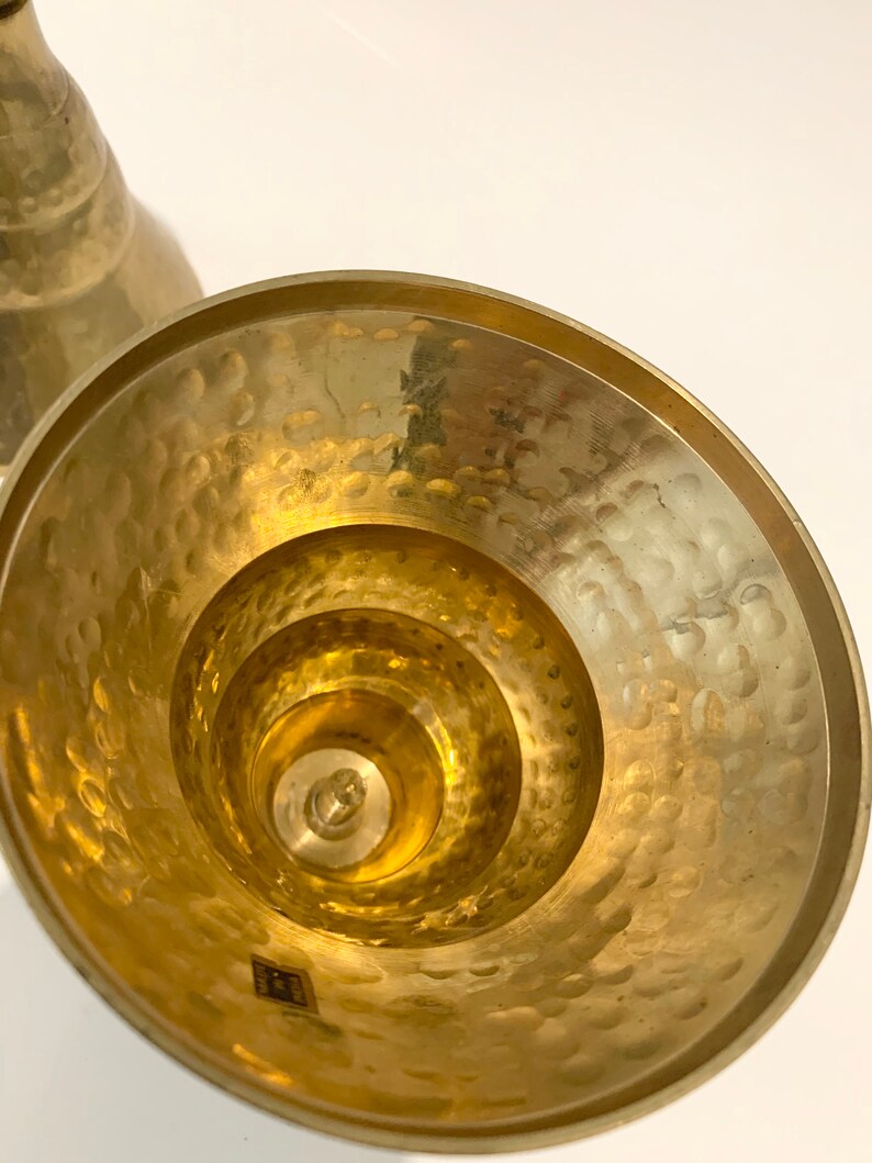 tapered candle holder mid century brass mid century candle holder brass decor retro brass Vintage brass candle holder set hammered