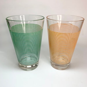 Vintage mid century bar ware glasses - line pattern glasses, vintage cups, vintage glasses, vintage bar ware, mid century drinking glasses