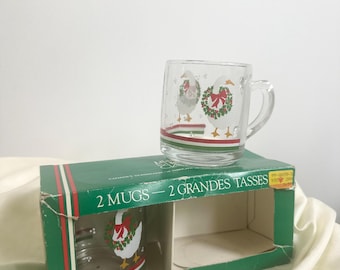 Vintage Libbey Christmas goose glass mugs