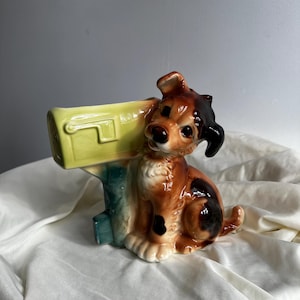Vintage royal copley puppy with mailbox 1950s planter