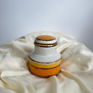 Vintage Stonehenge Midwinter Sun sugar bowl with lid - Stonehenge midwinter sun stoneware, orange and cream speckled glaze