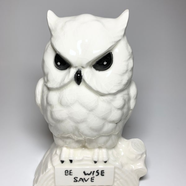 Vintage be wise save owl bank - hand painted, owl bank, piggy bank, ceramic piggy bank, ceramic owl bank, coin bank, hand made coin bank