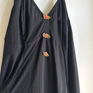 Vintage black slip dress with rosette detail - M little black slip dress