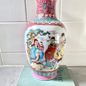 Vintage famille rose floor vase - vintage famille rose three wise men vase, vintage Chinese vase, vintage Chinese famille rose vase, famille
