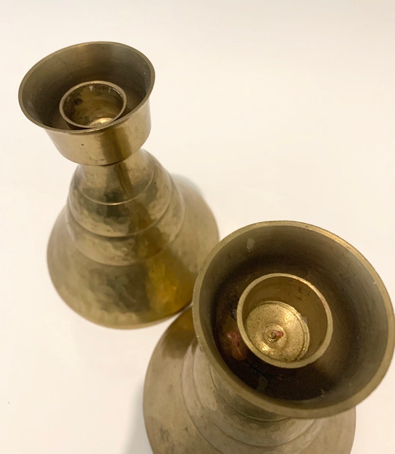 tapered candle holder mid century brass mid century candle holder brass decor retro brass Vintage brass candle holder set hammered
