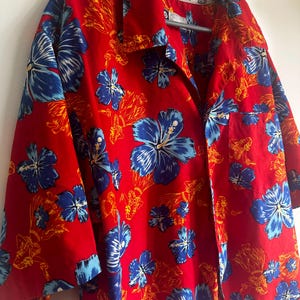 Vintage Ocean Pacific Hawaiian button up XL shirt - red and blue Hawaiian shirt, hula girl Hawaiian shirt, XL vintage Hawaiian shirt