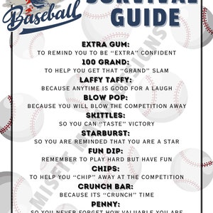 Baseball Survival Kit Candy Bag Cards