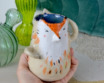 Felicia the Fox - Ceramic Toothbrush Holder, Hand Painted Ceramic, Fox Lovers, Cute Ceramic for your Bathroom, Desk Organizer