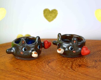 Happy Bear Candle Holder, LOVE Bear, Handpainted Ceramic Animal, Ceramic Candle Holder, Cute Ceramic