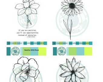 Sketchy Flowers Set B - Digital files only (Digital Stamps)