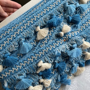 Pasamanería vintage trenza con pompón, francesa, venta por metros, 30 metros disponibles, costura, restauración de asientos, cortinas, azul