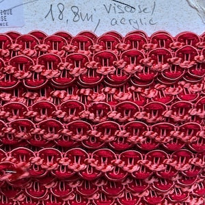 Galon passementerie vintage, ancien, français, vendu au metre ou coupon (max 18 m), pour couture, rideaux, scrapbooking, costumes; rouge