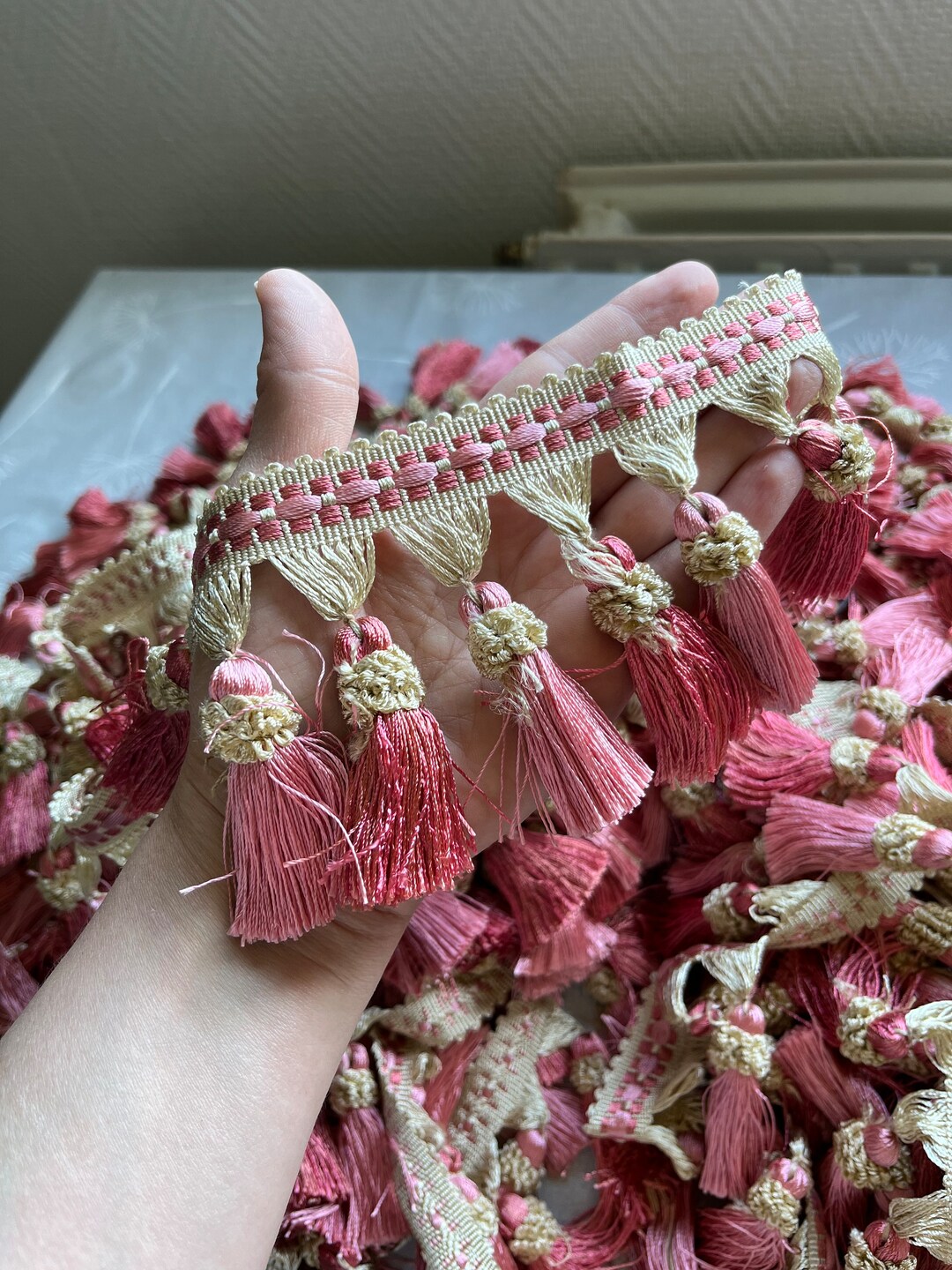 Galon Passementerie Vintage Avec Frange Gland Pompon, Français, Vendu