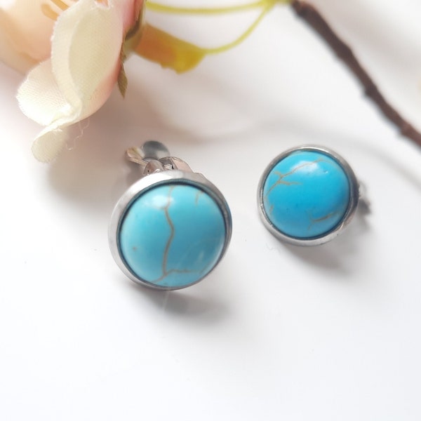 Turquoise Clip On Earrings. Round Clip On Studs. Silver and Turquoise Earrings. Womens Stud Earrings. Mum Gift. Postal Gift Idea