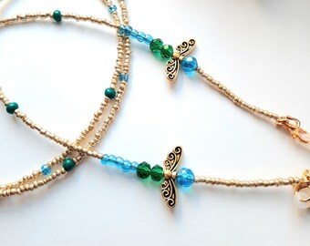 Beaded Dragonfly Glasses Chain: Gold Spectacle Holder