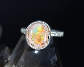 Size 9 Sterling Silver Smiling Sun Themed Mexican Jelly Opal Ring FREE RESIZING