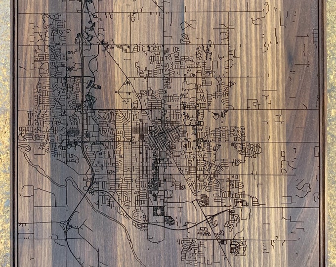 Laser Engraved Custom City Maps on Wood - Any City!