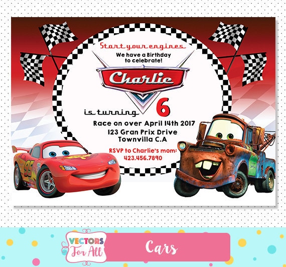 Disney Cars Invitation Disney Cars Party Disney Cars Invite Etsy