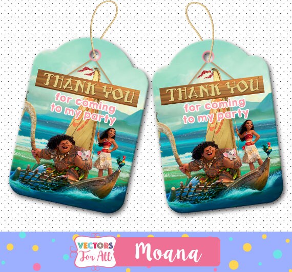 Moana Thank You Tags Princess Moana Birthday Favor Tags | Etsy