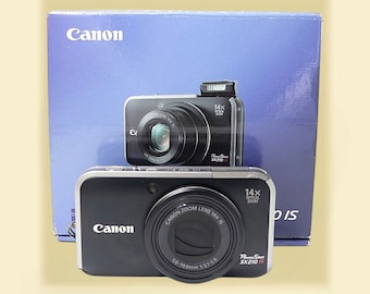 Canon PowerShot SX210 IS black with box - Vintage digital camera. Point and Shoot Camera. Tested