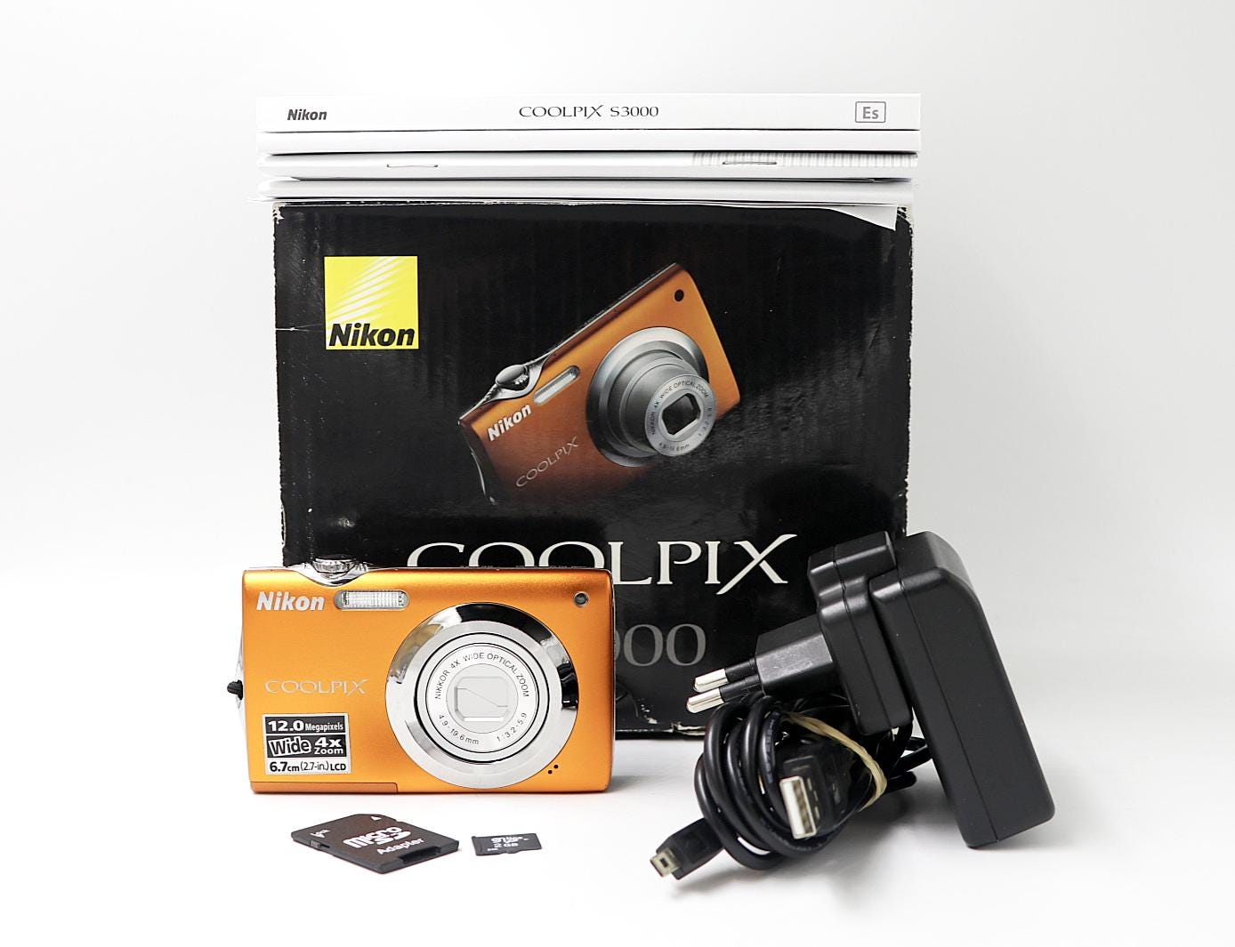 Nikon Coolpix S3000 Orange With Box - Vintage Digital Camera