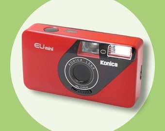 Konica EU-mini Red Edition with box - Vintage film camera. Point and shoot camera. Tested.
