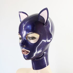 Latex Rubber Cat Hood with attached ears