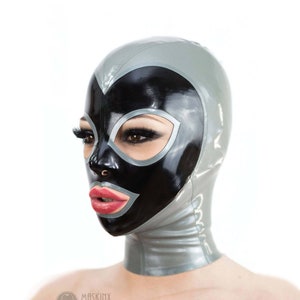 Latex Rubber Hood 2-color with contrast trim and zipper