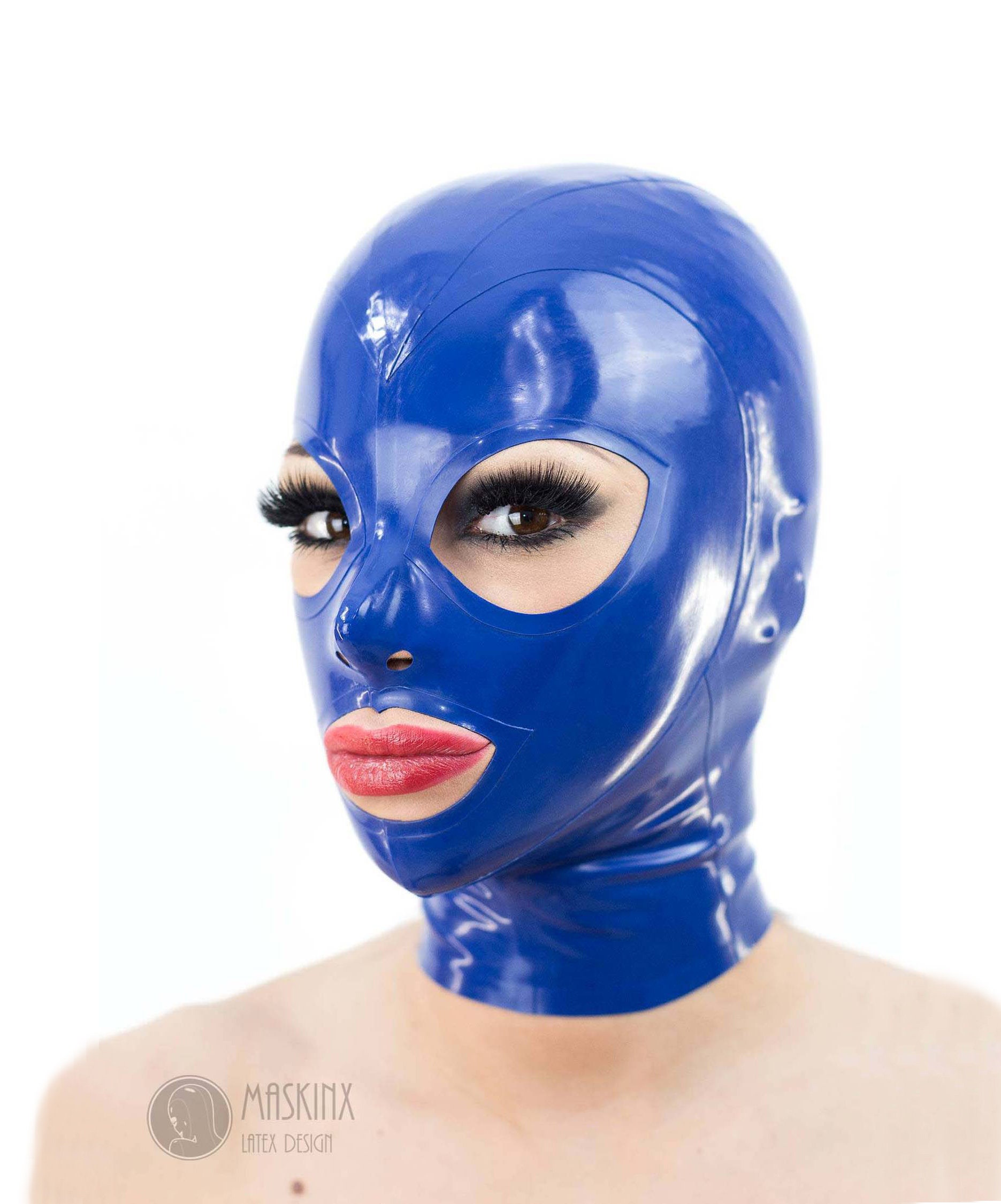 Latex Rubber Hood With Trim Eyes Single Color With Zipper picture