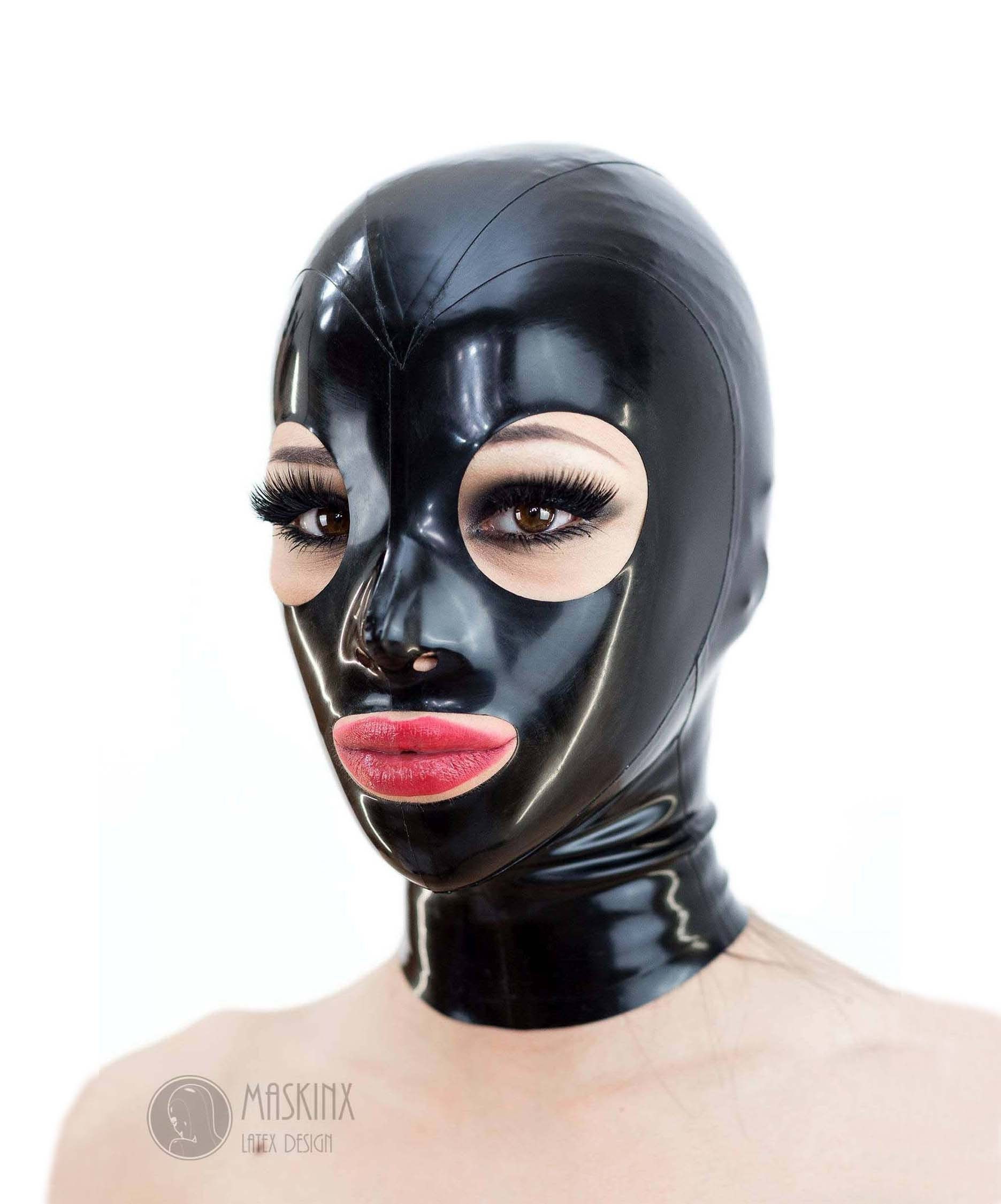 Masque de cagoule en caoutchouc latex noir / blanc fetish wear roleplay  sissy cosplay -  France