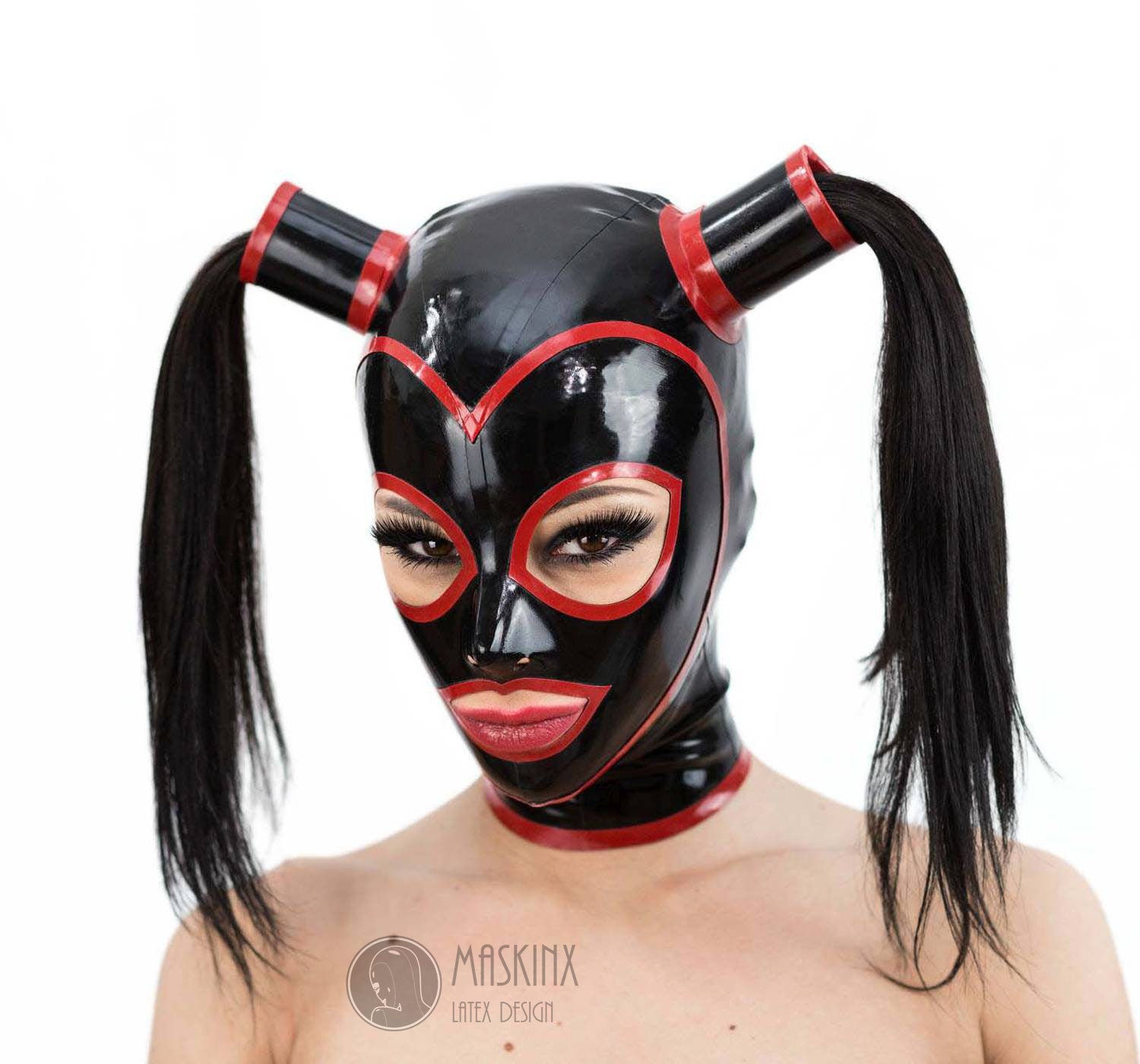 Latex Pigtails - Latex Rubber Hood With Pigtails and Contrast Trim - Etsy