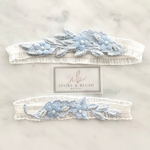 Lace Wedding Garter Set, Bridal Shower Engagement Gift, Bridal Lingerie Accessories, Something blue for Bride Keepsake