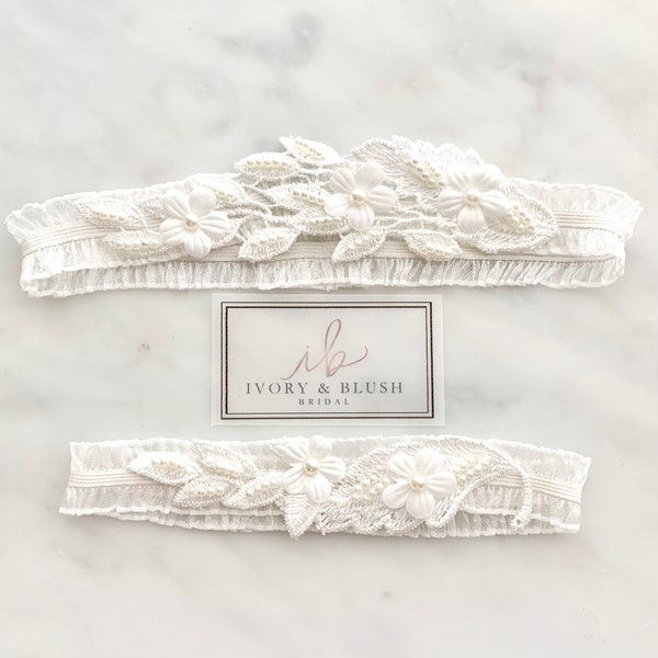 IVORY Wedding Garter - Wedding Garter Set Bridal Garter - Style #F1819