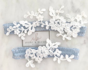 BLUE Wedding Garter - Garter Wedding Garter Set Bridal Garter Set for Wedding Garters Ivory Garters for Wedding - Style #F0117