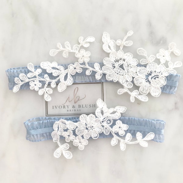 BLUE Wedding Garter - Garter Wedding Garter Set Bridal Garter Set for Wedding Garters Ivory Garters for Wedding - Style #F0117