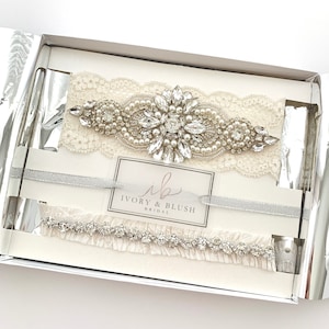 IVORY Wedding Garter set - Wedding Garter Set Bridal Garter - Style #A0919