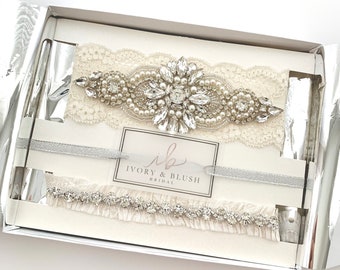 IVORY Wedding Garter set - Wedding Garter Set Bridal Garter - Style #A0919