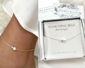 Quelque chose de bleu, or ou argent, quelque chose de bleu, cadeau de douche nuptiale, quelque chose de bleu pour la mariée, bijoux de mariage, bracelet de cheville de mariée