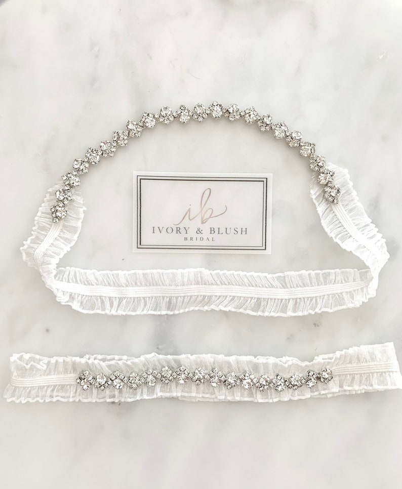 Dainty Wedding Garter Set Wedding Garter Bridal Garter Style M0417 image 1