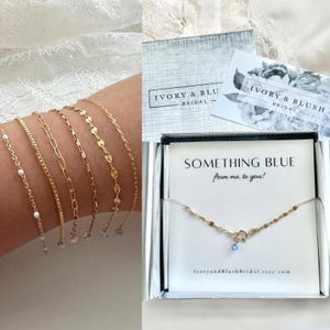 Something Blue Bracelet, Something blue for bride 14K Gold Filled Dainty Chain Bracelets Will you be my Something blue wedding day gift