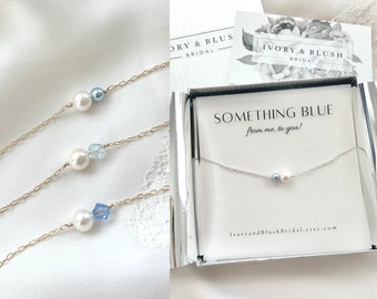 Something Blue Anklet, Something blue for bride Dainty pearl bracelet Something blue wedding day gift Will you be my something blue ideas