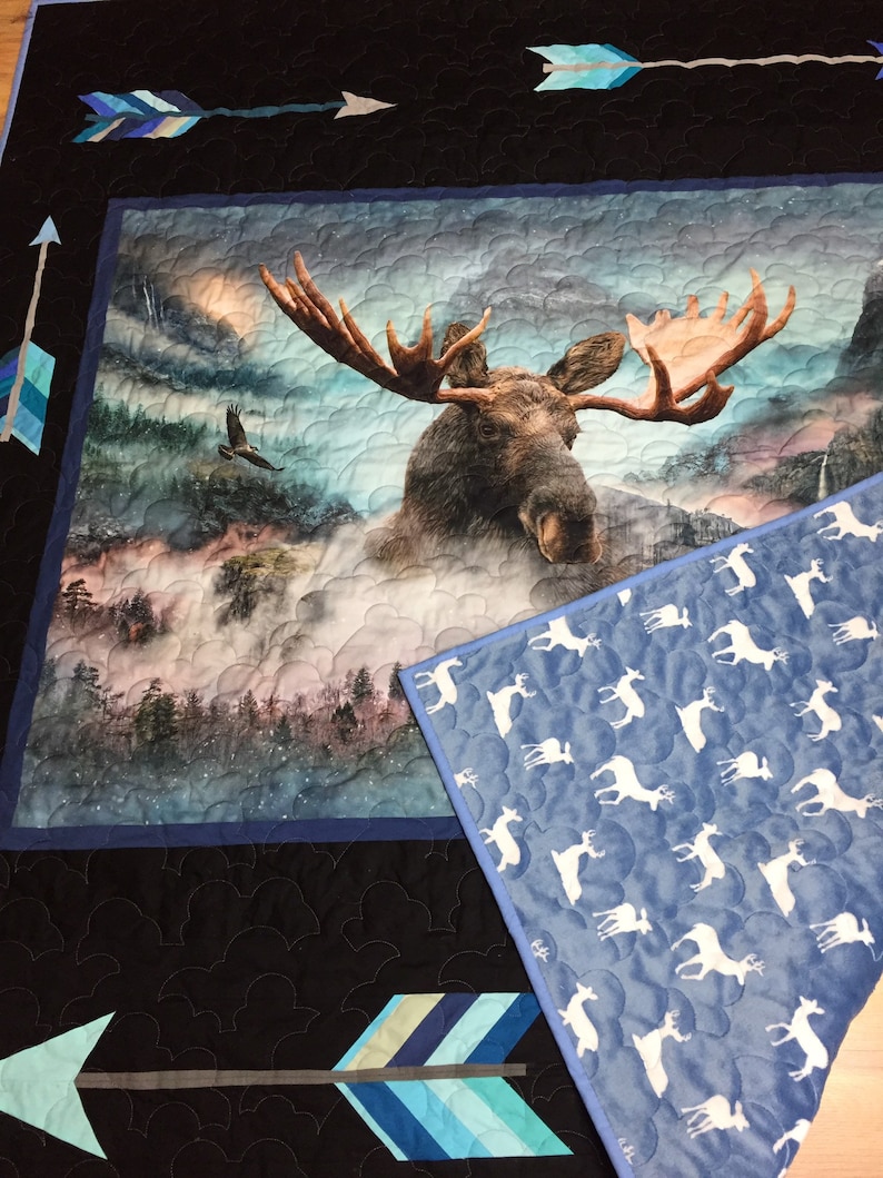 Ready to ship tomorrow Soft minky on the back Canadian handmade moose and deer lap quilt Perfect gift for any outdoors nature lover