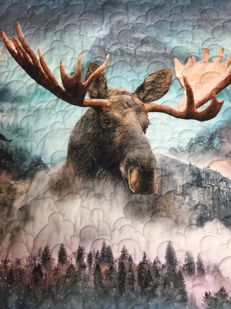Ready to ship tomorrow Soft minky on the back Canadian handmade moose and deer lap quilt Perfect gift for any outdoors nature lover