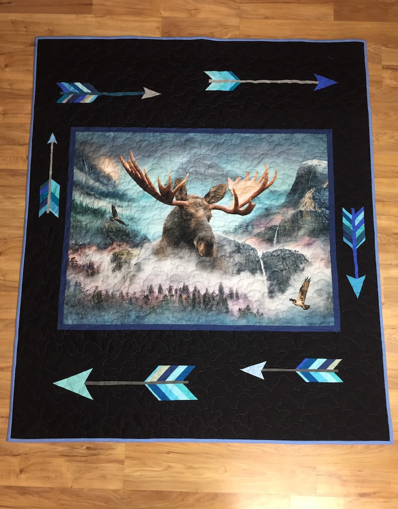 Ready to ship tomorrow Soft minky on the back Canadian handmade moose and deer lap quilt Perfect gift for any outdoors nature lover