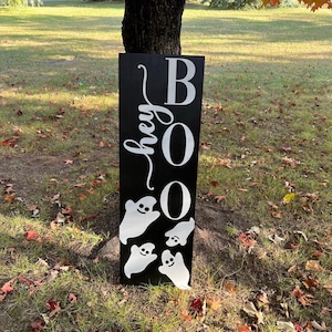 Hey Boo Painted Wooden Porch Leaner Sign Halloween, Handcrafted Entryway Decor,