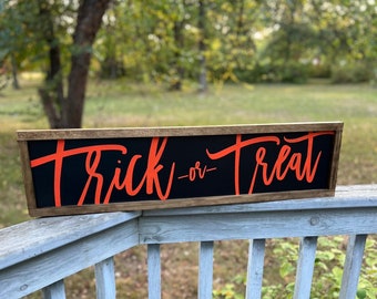 Halloween Trick or Treat Painted Wood Sign Decor, Over door Framed Seasonal Decor