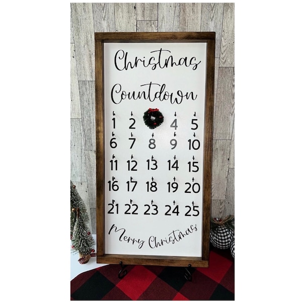 Painted Wood Christmas Countdown Sign, Country Holiday Decor, Handcrafted Wood Sign, Rustic Holiday Decor, Advent Calendar, Wall Hanging