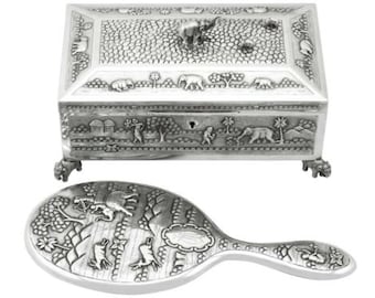 Antique Silver Jewellery Casket and Hand Mirror Circa 1890