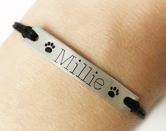 pet name bracelet, custom bracelet, pet name gift, dog lover gift, pet memorial gift, pet sympathy gift, pet loss gift, paw print bracelet